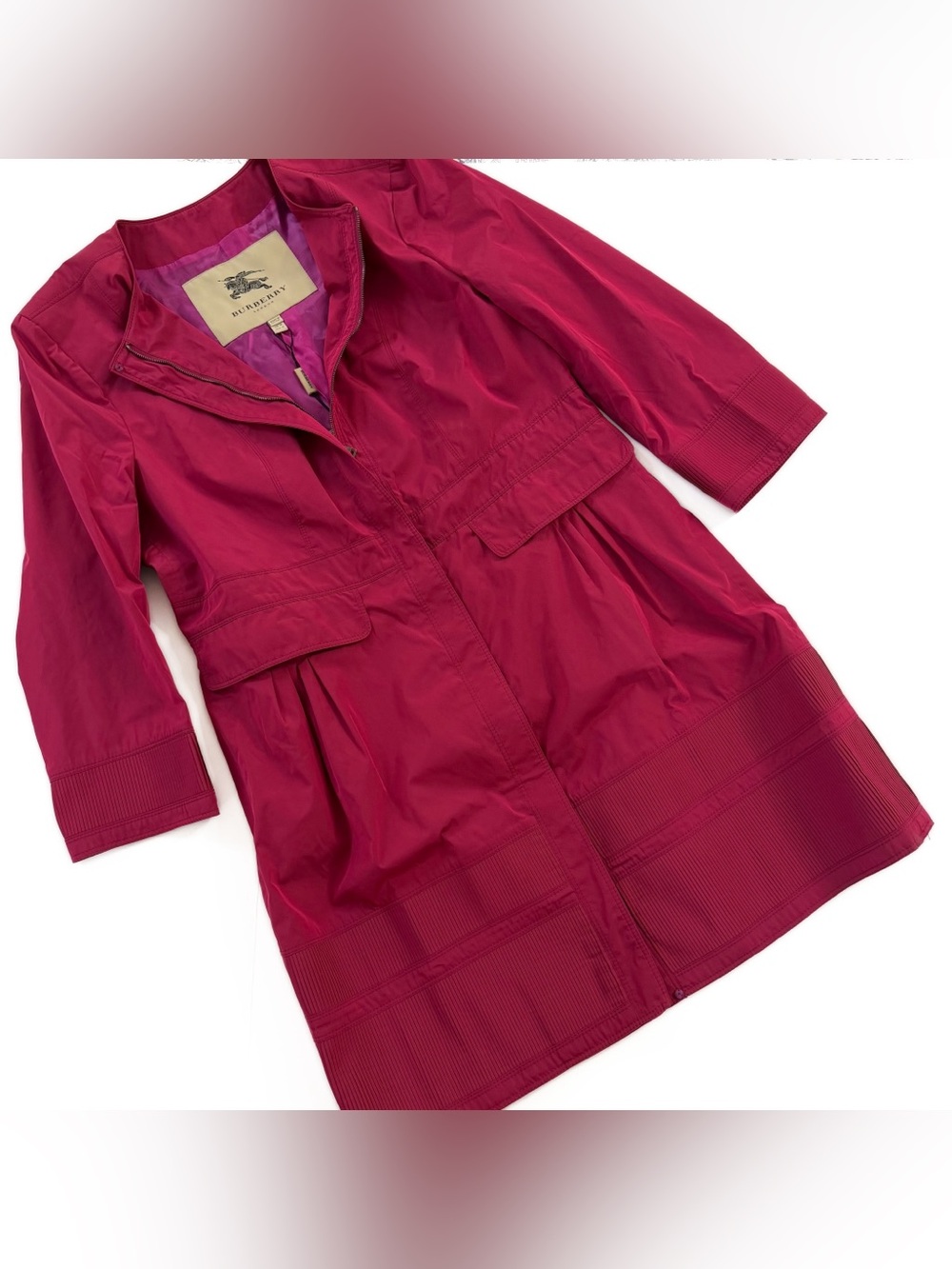 Burberry London Jacket Womens US Size 12 Light Garnet Full Zip Collarless New